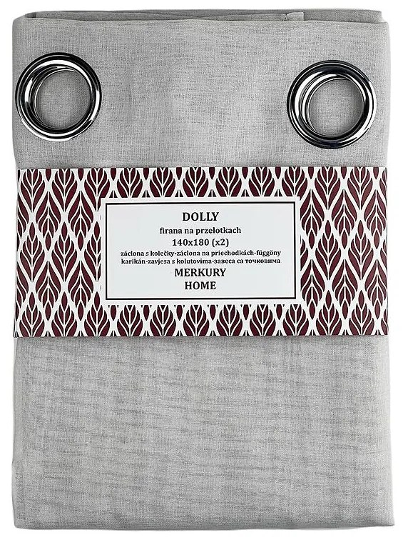 Záclona na priechodkách Dolly polyester svetlosivá 140x180 (x2) Merkury Home