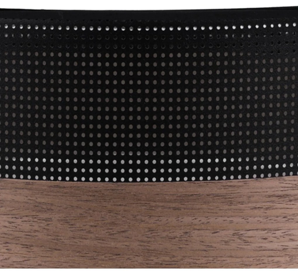 Stropné svietidlo Wood, 1x hnedá orechová dýha/čierne PVC tienidlo, (biele plexisklo), (fi 50cm)