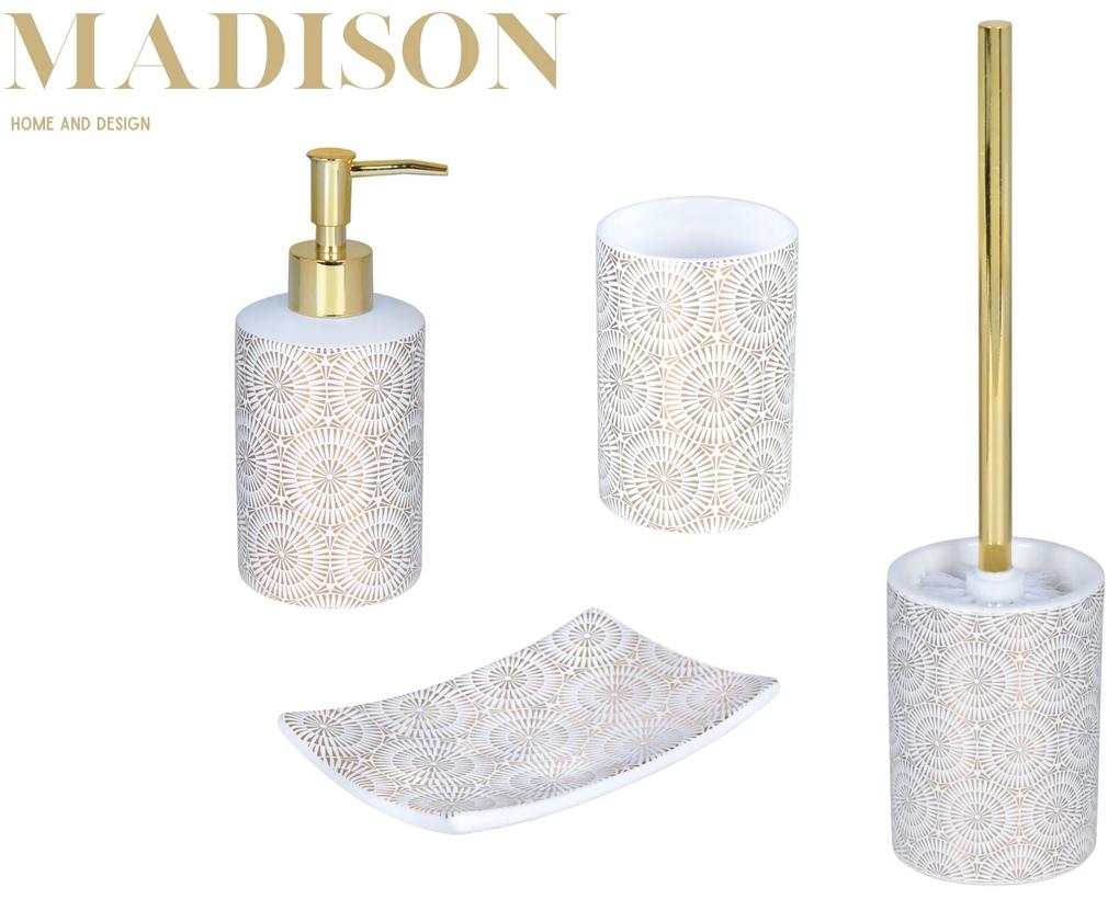 Erga Madison, miska na mydlo na postavenie, biela-zlatý vzor, ERG-08144