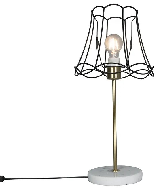 Retro stolná lampa mosadz s rámom Granny čierny 25 cm - Kaso
