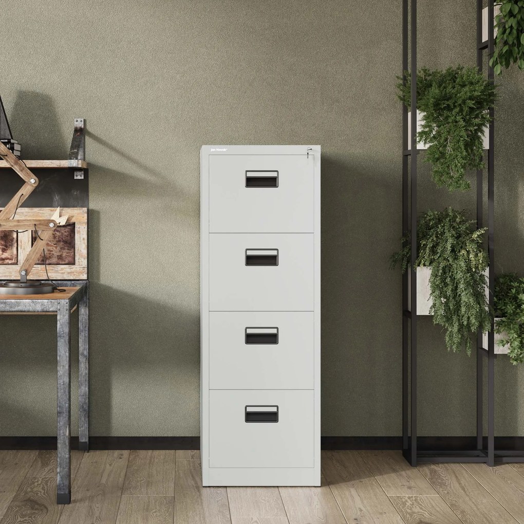 Kovová kartotéková skriňa so 4 zásuvkami, sivá, 460x1320x620 mm: SARA