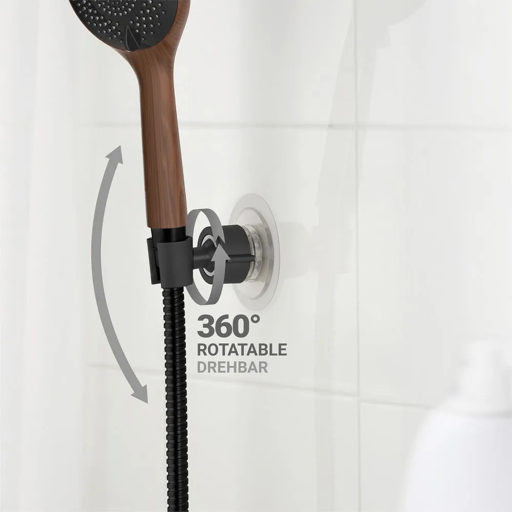 Čierny plastový držiak na sprchu bez vŕtania Libertà – Wenko