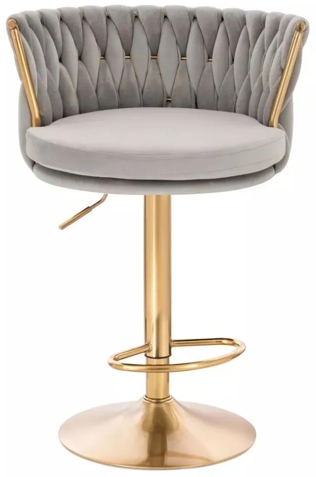 LuxuryForm DESIGN Barová stolička LYON VELUR na zlatom tanieri - svetlo šedá