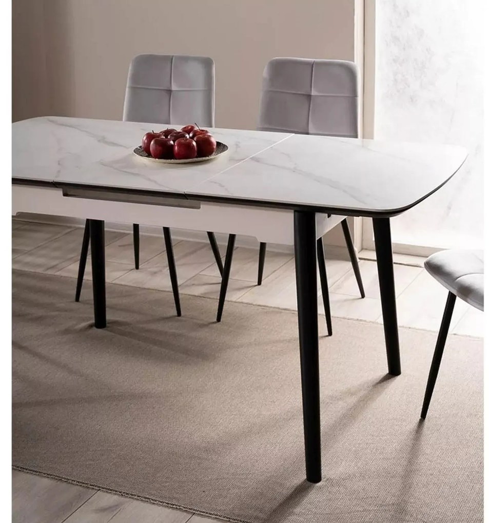 Rozkládací jídelní stůl Apollo 120/160 cm bílý mramor/černý