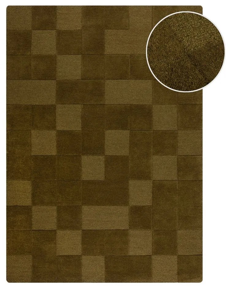 Kaki ručne tkaný vlnený koberec 120x170 cm Checkerboard – Flair Rugs