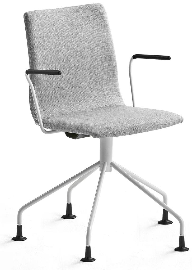 Konferenčná stolička OTTAWA, štýlová podnož + opierky rúk, strieborná/biela
