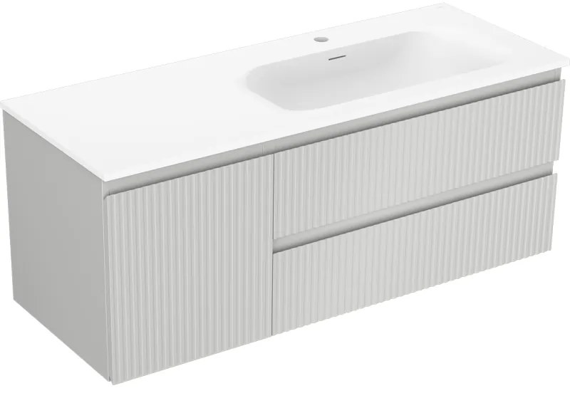Mexen Rivel, kúpeľňová skrinka 120 cm s pravým umývadlom Vela, 2S, 1D, drážkovaná, šedá/biela matná, 91A23-12047-3-BBFFF62-W23P01