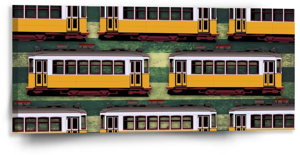 Sablio Obraz Lisabonské historické električky Zelený Pattern - 110x50 cm