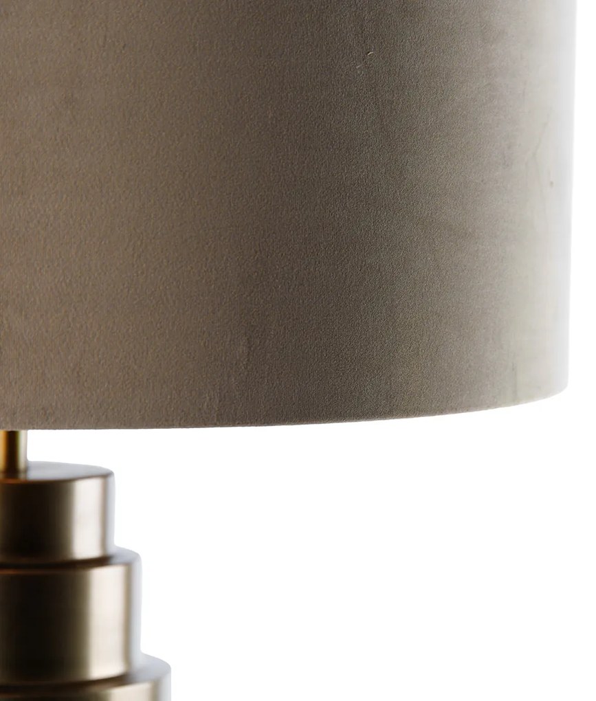 Stolná lampa bronzová s tienidlom z velúru taupe so zlatom 50 cm - Bruut