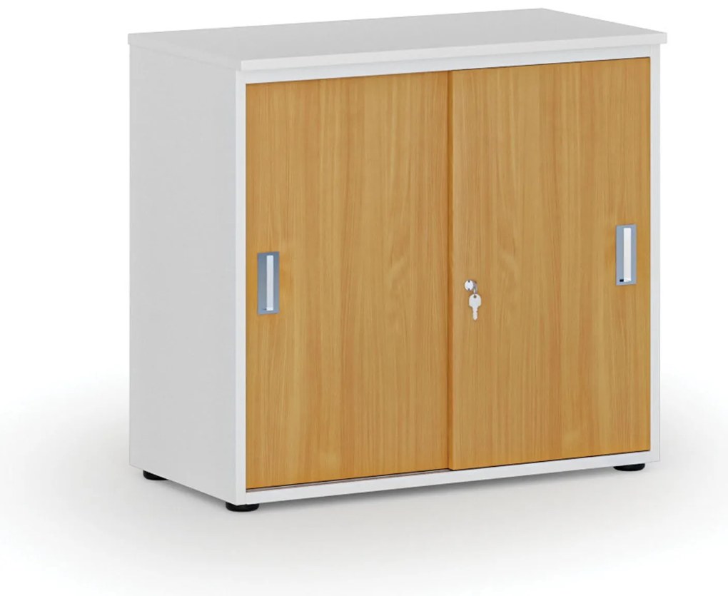 Kancelárska skriňa so zasúvacími dverami PRIMO WHITE, 800 x 420 x 740 mm, biela/buk