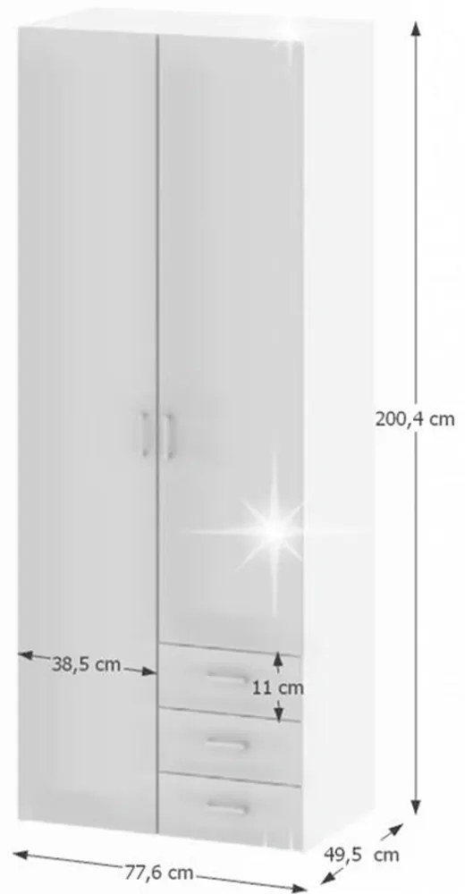 Skriňa, 2 -dverová, biela extra vysoký lesk HG, GWEN 70425