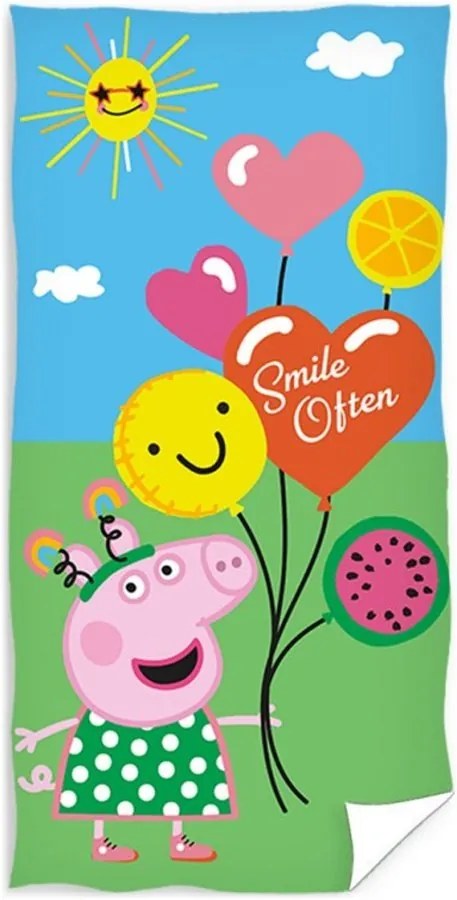 Bavlněná plážová osuška Prasiatko Peppa s balónikmi - 100% bavlna, froté s gramážou 300 gr./m² - 70 x 140 cm