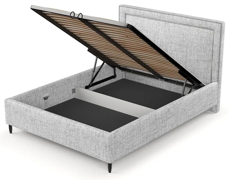 Svetlosivá čalúnená dvojlôžková posteľ s úložným priestorom s roštom 140x200 cm Baleine – Maison de Rêve