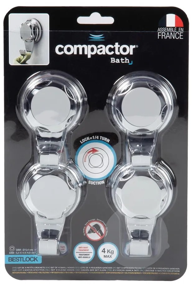 Samodržiace kovové háčiky v súprave 4 ks v striebornej farbe Bestlock Bath – Compactor