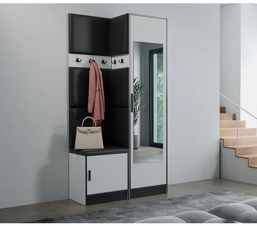 Predsieňový nábytok Roj 11 biely + Madryt 1100 ekokoža čierna