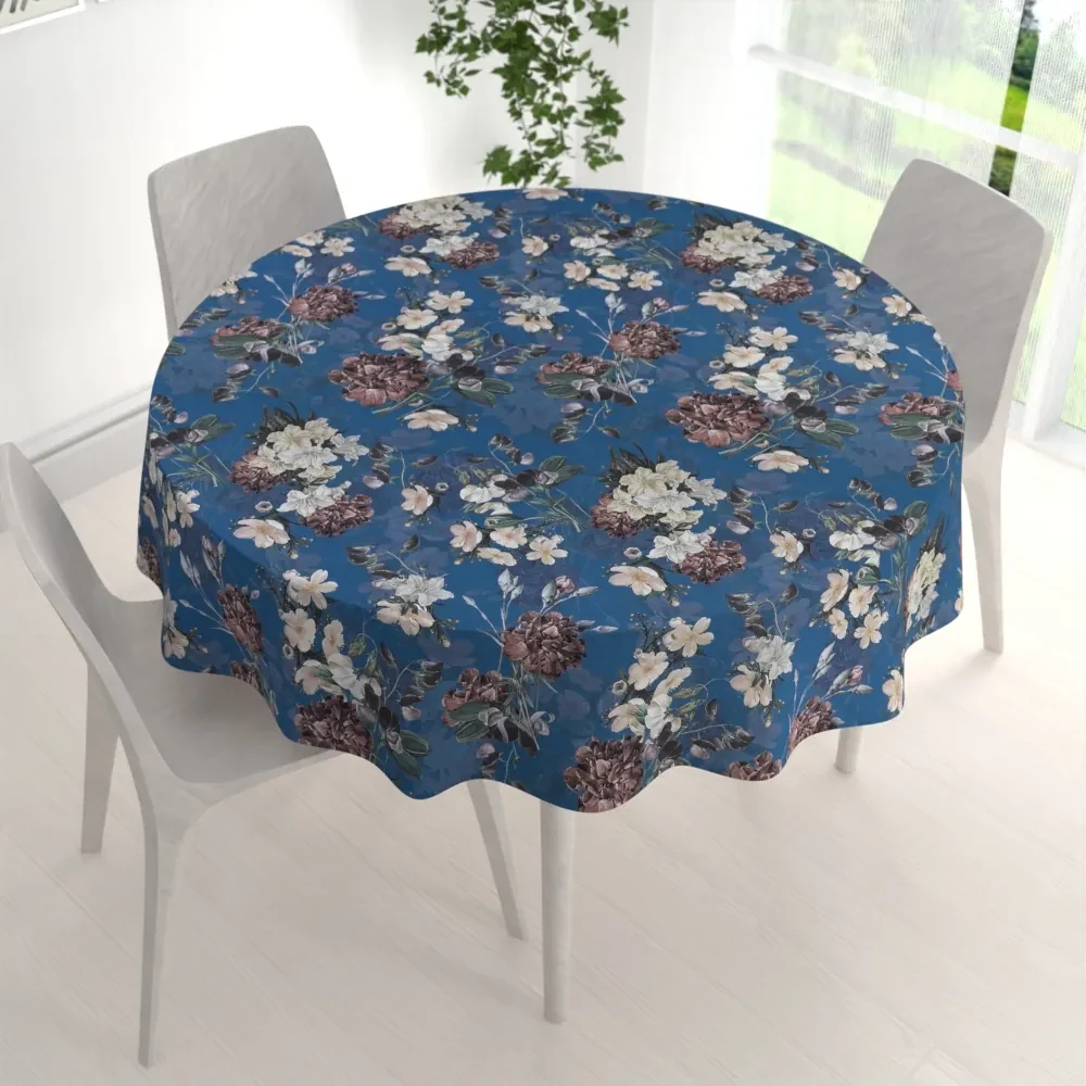 Biante Teflónový okrúhly obrus TF-061 Kvety na modrom Ø 130 cm