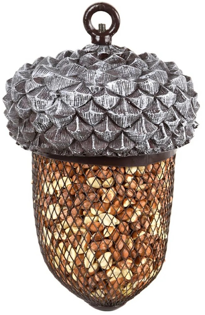 Závesné kŕmidlo pre vtáky Acorn, 30x13,5 cm, kov/polyesterová živica, sivá