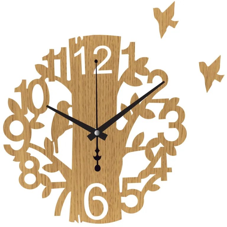 Drevené nástenné hodiny Vtáčik – moderný dizajn, tichý chod | SENTOP HDF0162-ruka-cierna