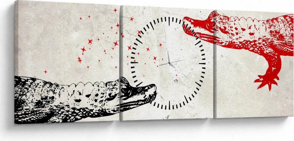 Obraz - Krokodíly (s hodinami) (90x30 cm)