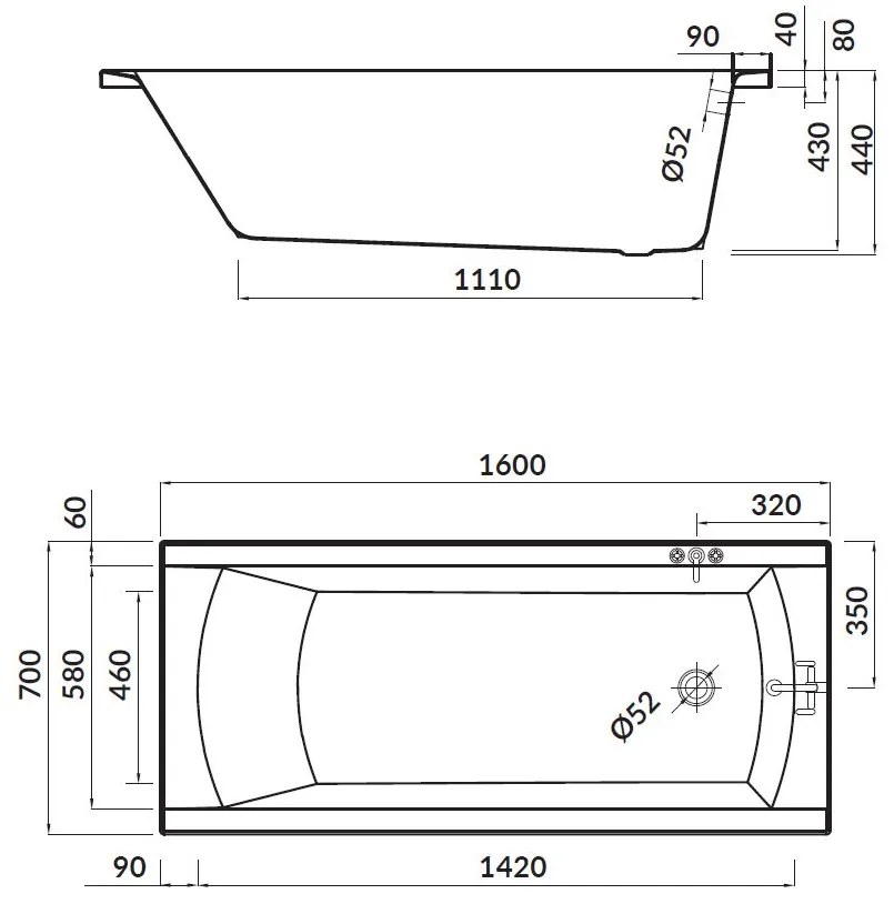 Cersanit Korat akrylátová vaňa 160x70cm + nožičky, biela, S301-121