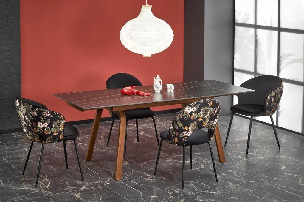 Jedálenský rozkladací stôl LOZANO 140/200 cm čierny mramor/orech