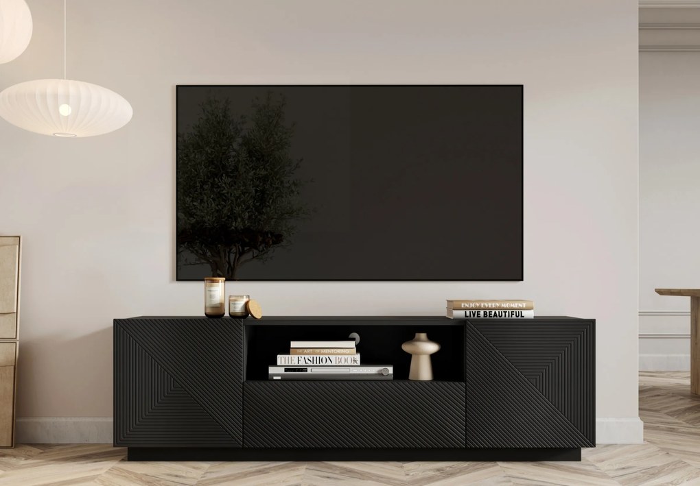 TV stolík Asha 167 cm s otvorenou policou - čierny mat