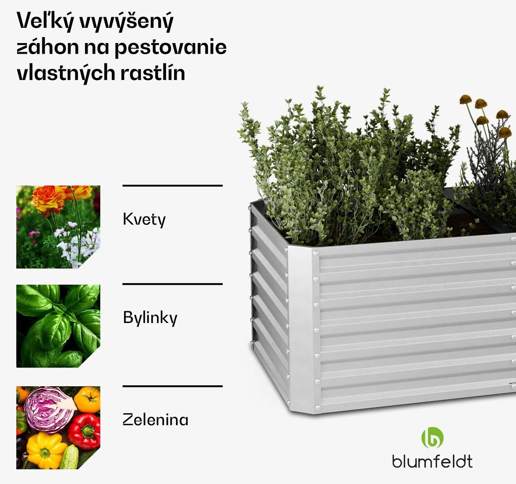 Blumfeldt High Grow Straight vyvýšený záhon, 1440 L, Ergonomický, Odolný voči poveternostným vplyvom, Otvorená základňa
