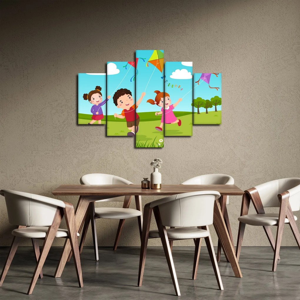 Obraz - Deti púšťajú draka (150x105 cm)