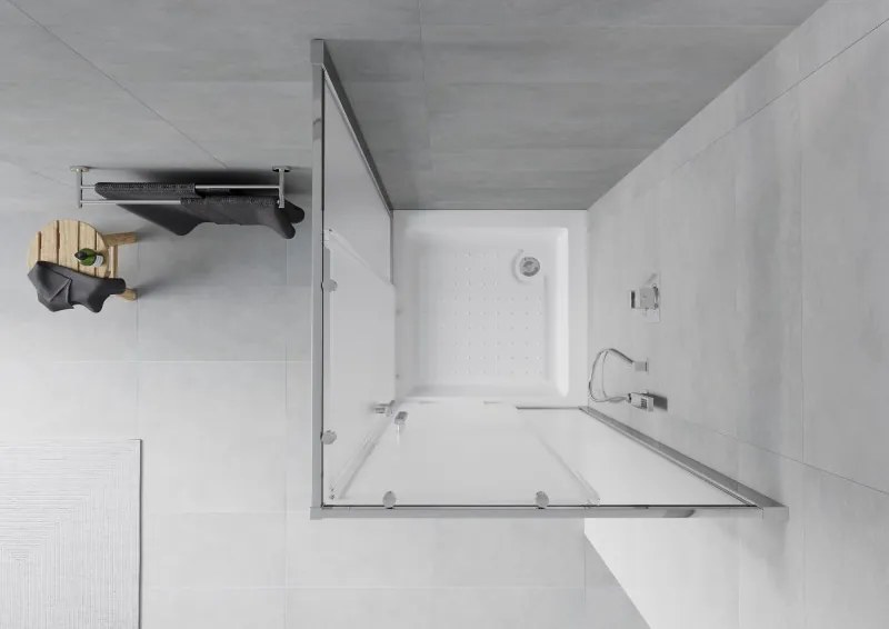 Mexen Rio, štvorcový sprchovací kút s posuvnými dverami 80(dvere) x 80(dvere) x 190 cm, 6mm sklo námraza, chrómový profil + biela sprchová vanička RIO, 860-080-080-01-30-4510