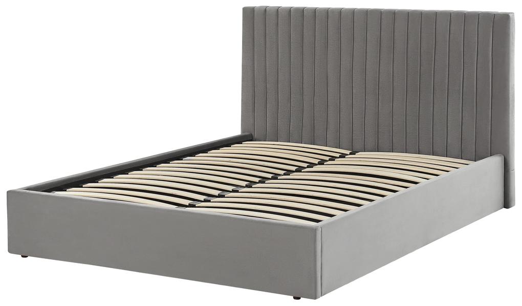 Zamatová posteľ s úložným priestorom 160 x 200 cm sivá VION Beliani