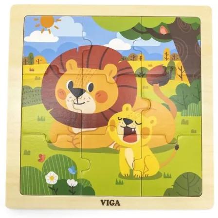 Viga Drevené puzzle pre najmenších Viga 9 ks Lion