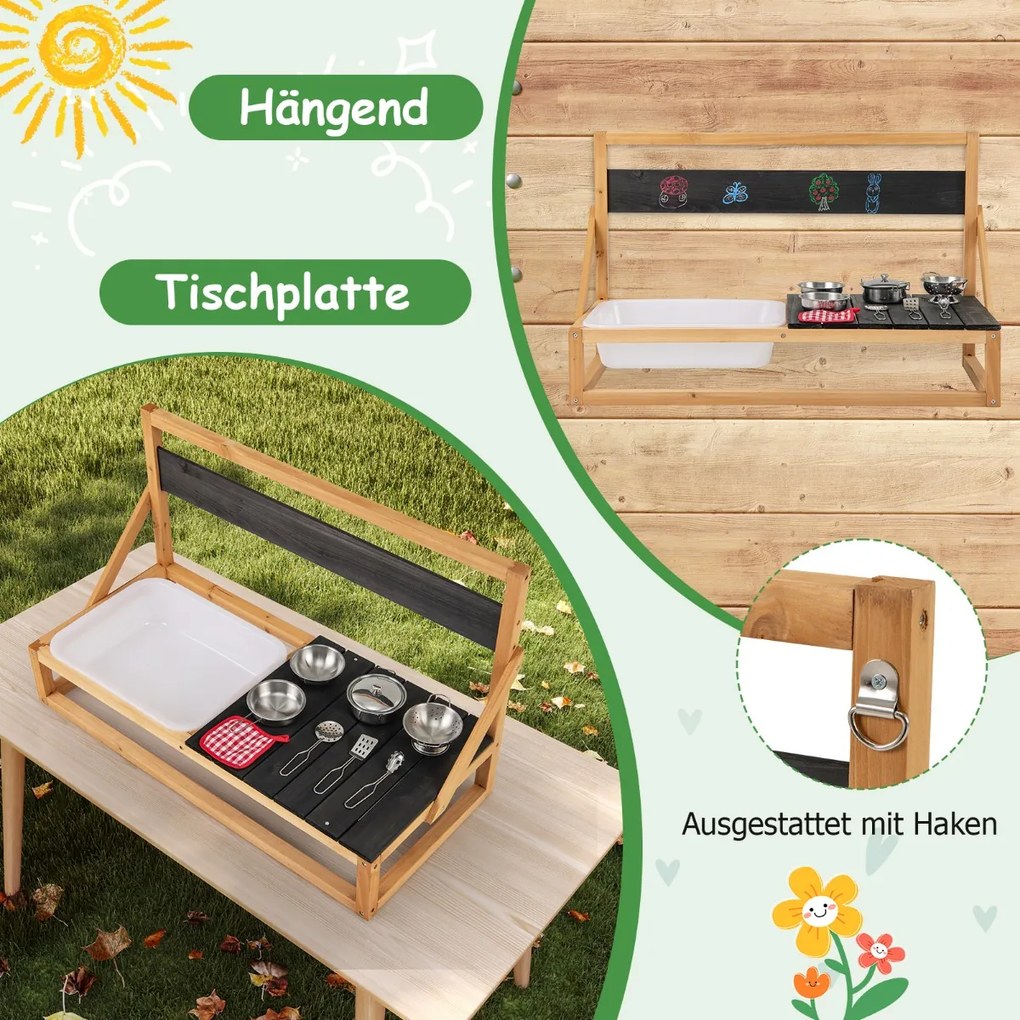 Bahenná kuchynka detská vonkajšia detská kuchynka jedľové drevo s doplnkami prírodné 81 x 36 x 49 cm