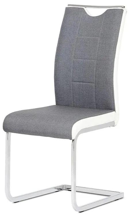 Autronic -  Jedálenská stolička DCL-410 GREY2, látka sivá s bielymi bokmi, chróm