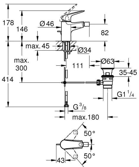 GROHE 24332001 - Bidetová batéria SWIFT 146 mm, lesklý chróm