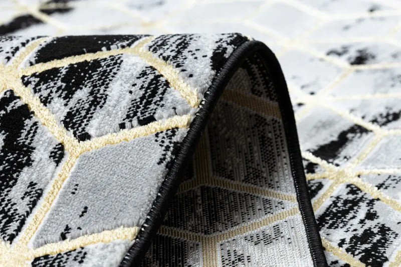 Dywany Łuszczów, Koberec behúň Gloss 409A 82 3D cubes black/gold/grey, 80x250, čierna, obývacia izba