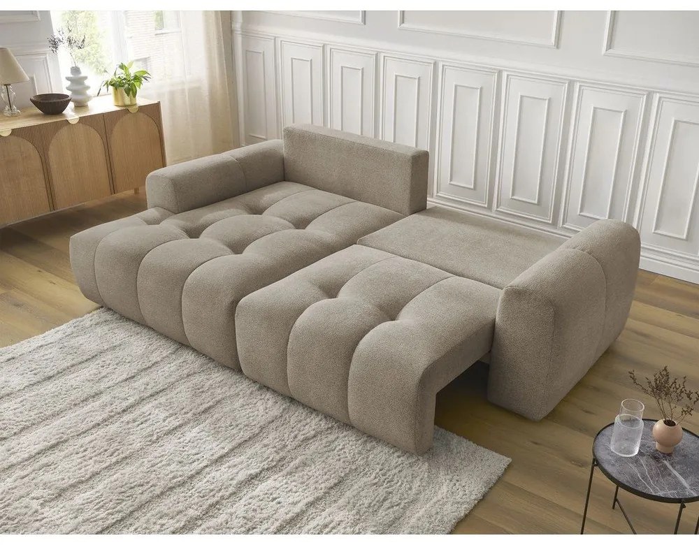 Béžová ženilková rozkladacia/s úložným priestorom rohová pohovka (ľavý roh/s leňoškou) Roxelane – Bobochic Paris