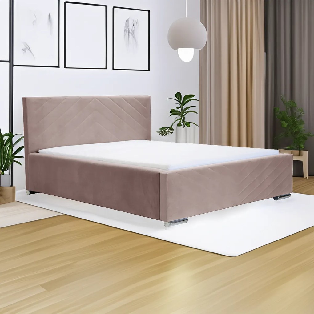 Čalúnená posteľ s úložným priestorom a matracom KOOL 120x200 cm Světle růžová