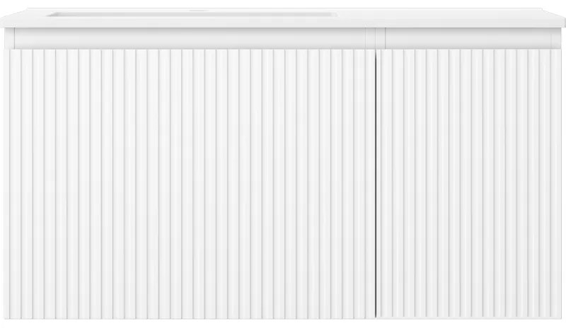 Mexen Rivel, kúpeľňová skrinka 90 cm s umývadlom Otis vľavo, 1S, 1D, drážkovaná, biela matná, 91A23-09047-3-BBFF01-W18L01