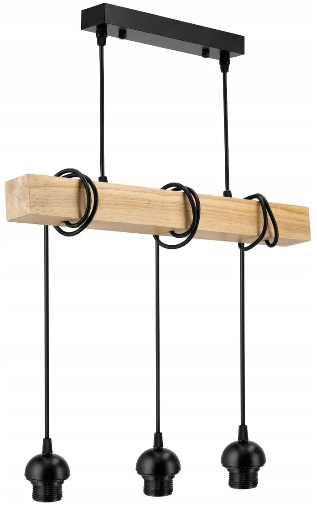 BERGE LED závesné stropné svietidlo, drevený trám, 3xE27, loft, mliečna kocka