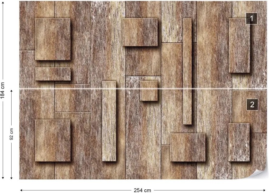 GLIX Fototapeta - Wood Planks Texture 3D Rectangles Vliesová tapeta  - 254x184 cm