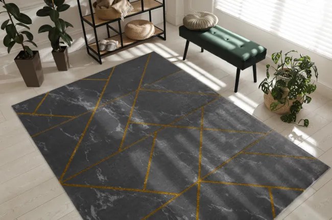 Koberec EMERALD exkluzívny 1012 glamour, styl geometrický, marmur sivý / zlatý