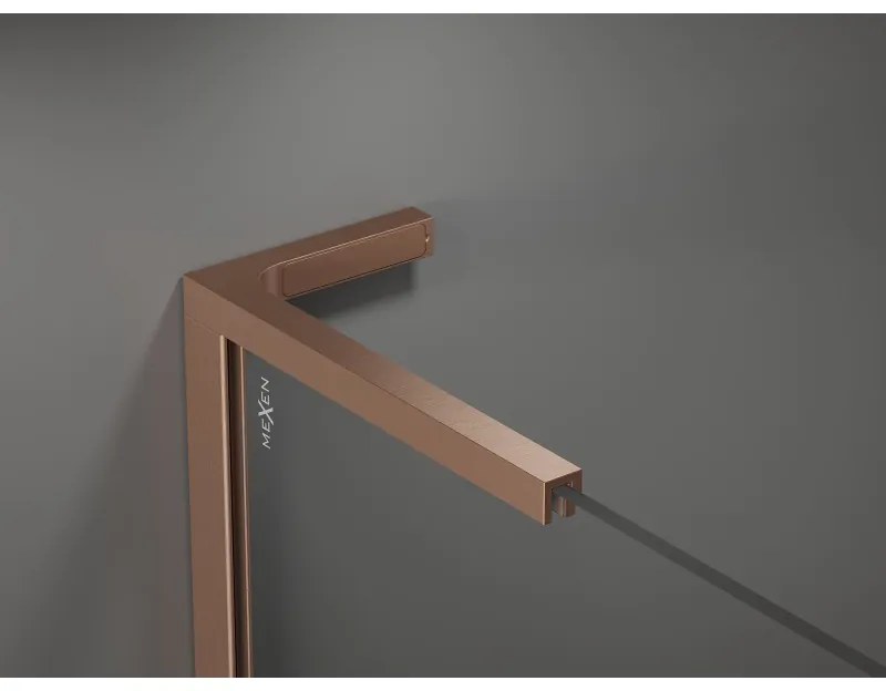 Mexen Kioto L, sprchová zástena Walk-In 50 x 200 cm, 8mm číre sklo, medený matný profil, 800-050-103-65-00