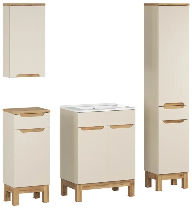 Kúpeľňová zostava Bali Lava so zápustným umývadlom a skrinkami 60 cm kašmírová/dub wotan