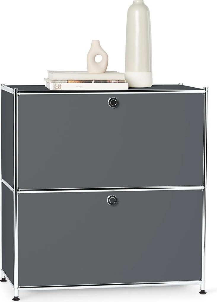 Nízka kovová odkladacia skrinka »CN3« s výklopnými priehradkami, sivá