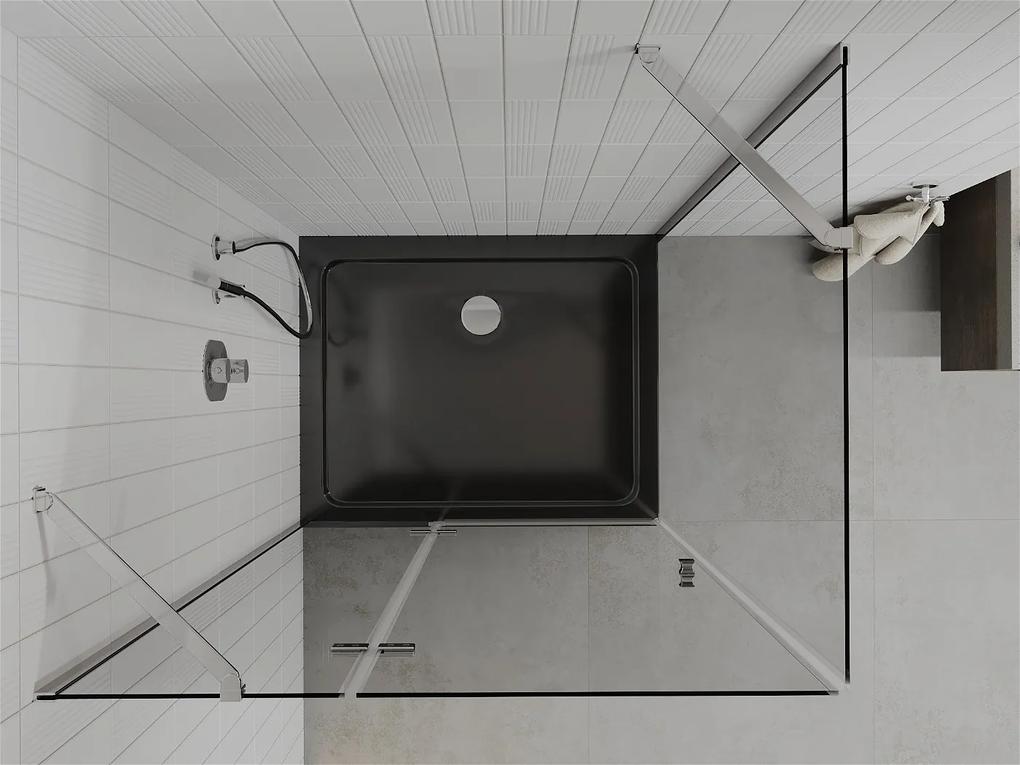 Mexen Roma, sprchový kút s krídlovými dverami 90 (dvere) x 120 (stena) cm, 6mm číre sklo, chrómový profil + slim sprchová vanička čierna + chrómový sifón, 854-090-120-01-00-4070
