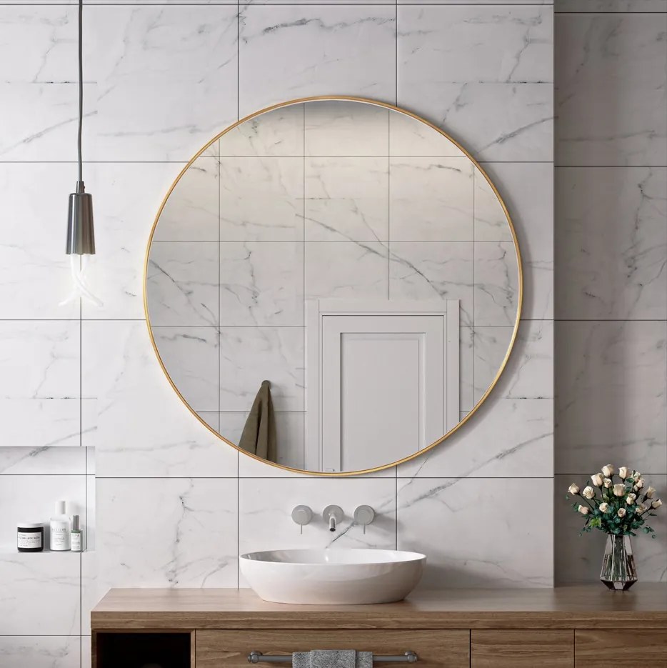 Erga Round, okrúhle zrkadlo 120cm, zlatý rám, ERG-V01-ROUND-1212-GD