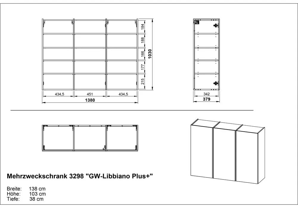 Krémová predsieňová skrinka 138x103x38 cm Libbiano – Germania