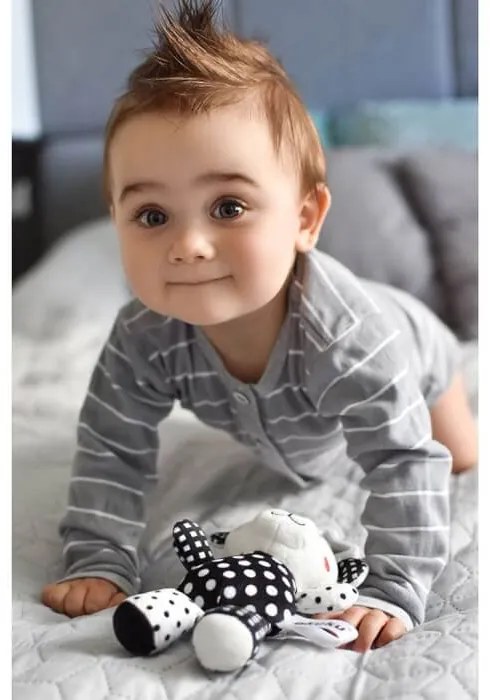 Plyšová hračka s hrkálkou Akuku medvedík čiernobiely