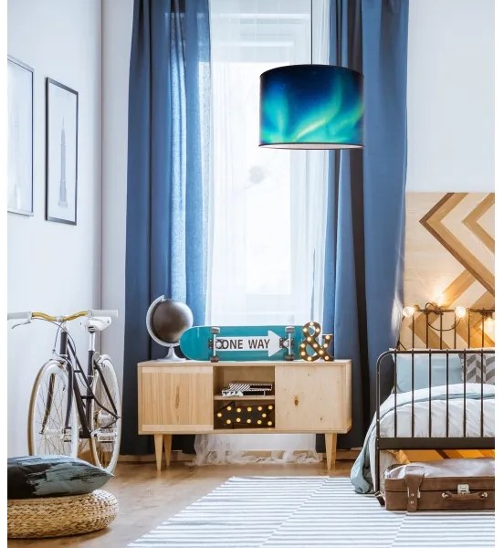 Duolla - Luster na lanku PRINT L 1xE27/40W/230V pr. 45 cm čierna/tyrkysová