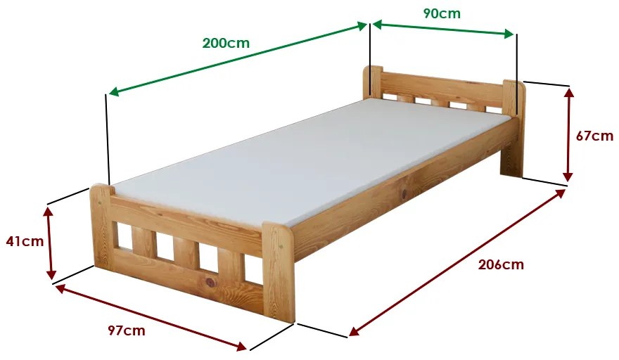 Posteľ Naomi zvýšená 90 x 200 cm, jelša Rošt: S latkovým roštom, Matrac: Matrac DELUXE 10 cm